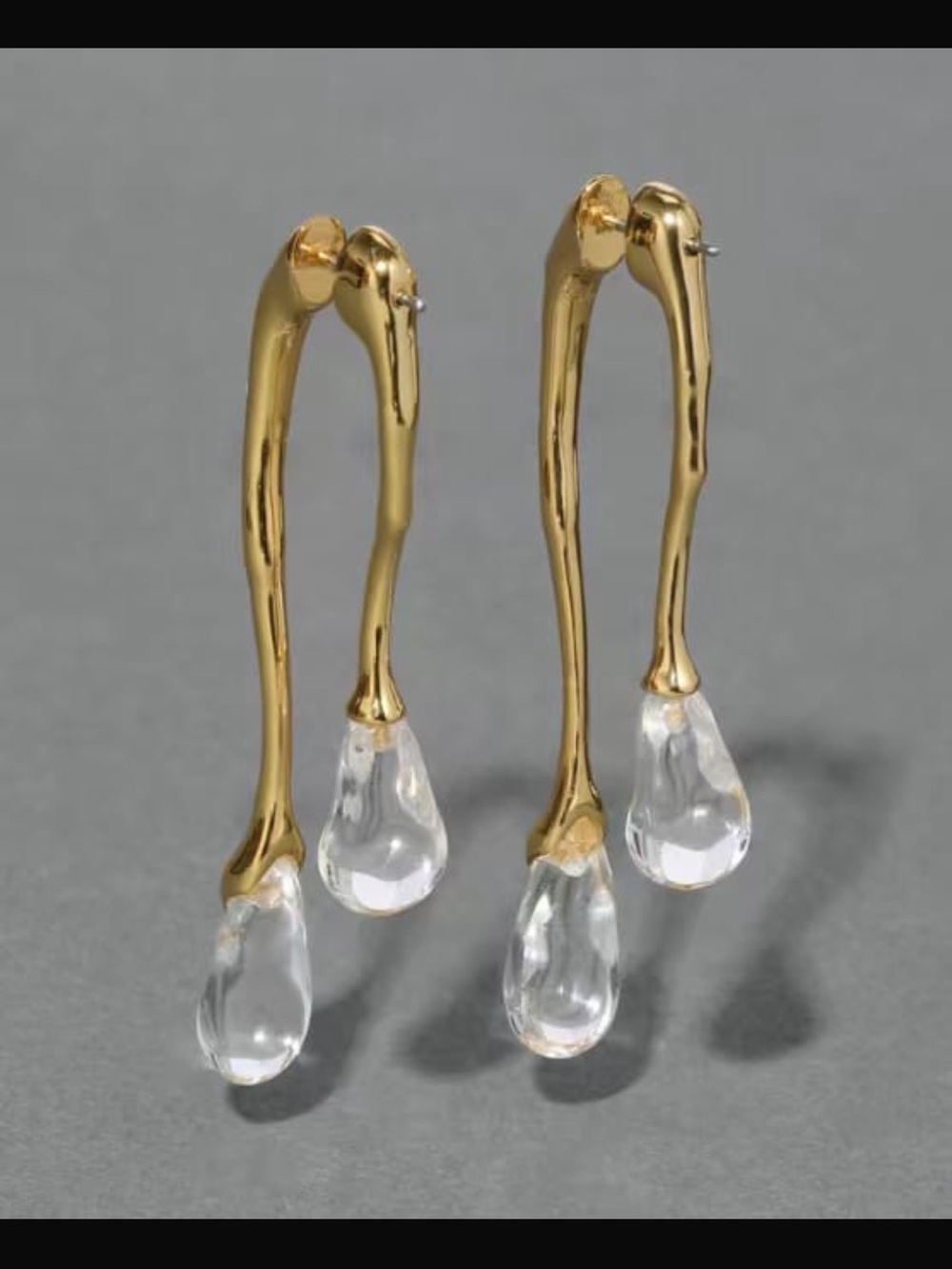 Alexis Bittar Gold-tone Drop Earrings with Clear Teardrops